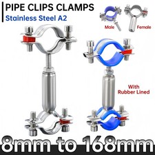 Stainless Steel A2 Double Head Pipe Clips Clamps Rubber Lined 8mm-168mm Pipes W4