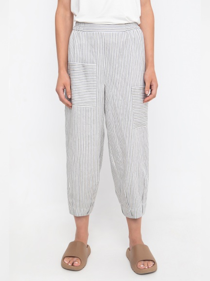 Ozai n Ku Rays Striped Metallic Pull On Relaxed Fit Cropped Pants Women's size L