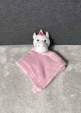 DTU Inc White Unicorn Lovey Pink Security Blanket Silver Horn Sewn Eyes Toy NuNu