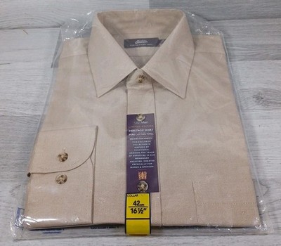 Marks & Spencer Mens Shirt 16.5'' Neck 44'' Chest Sandstone Pure Cotton Twill 