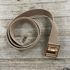 USMC Khaki Web Combat Utility Uniform Gold Toned Buckle Tip 45.5 Belt