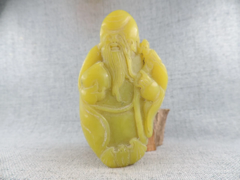 Escultura china tallada a mano amarilla de jade hetiano colgante de estatua de dios de la longevidad 寿星 Foto 4 de 4