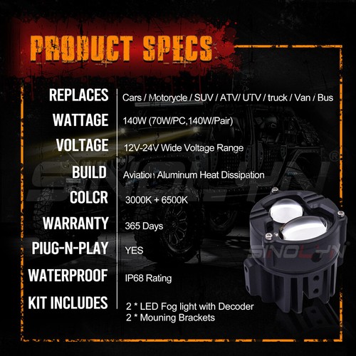 Luces antiniebla LED 140W Bi LED foco luz de trabajo 6000K + 3000K 12V 24V proyector - Imagen 9 de 12