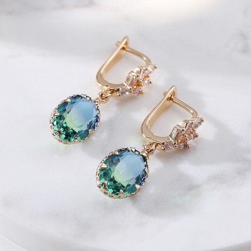 Neu Party Schmuck Geschenke gelb blau zweifarbig Turmalin Frauen Ohrhänger - Bild 5 von 6