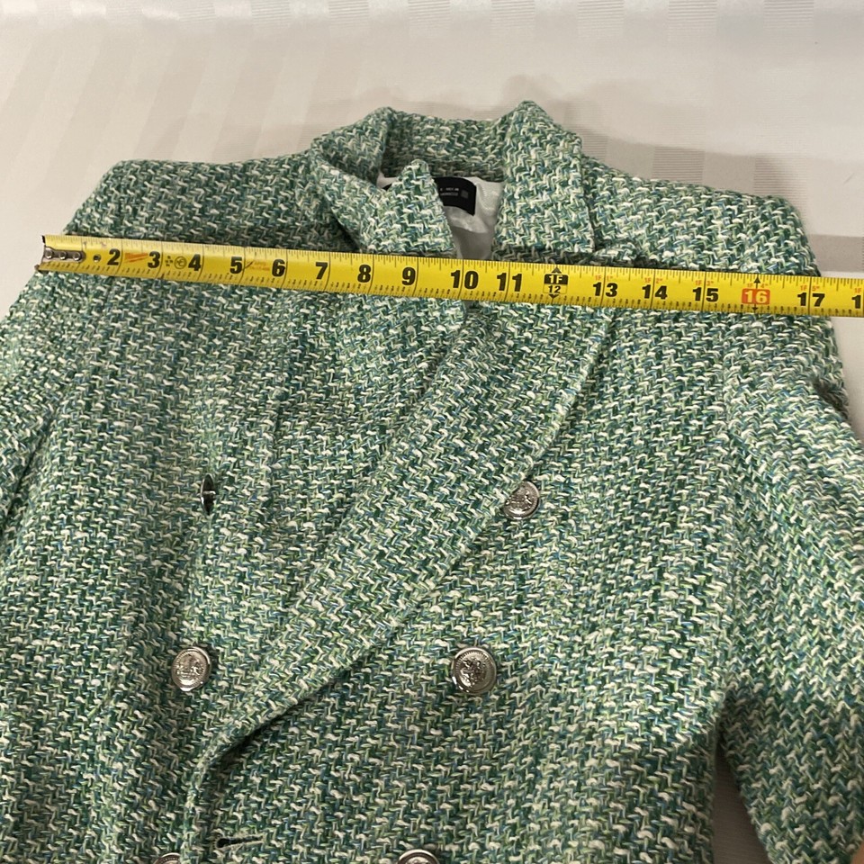 ZARA NEW WOMAN DOUBLE BREASTED TEXTURED WEAVE JACKET Blazer GREEN SIZE
