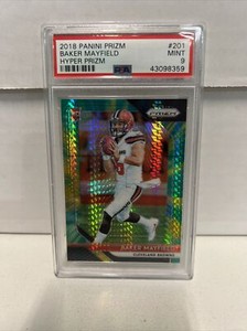 2018 Panini Prizm BAKER MAYFIELD HYPER RC/ROOKIE BROWNS /275 #201 PSA 9 MINT BHF