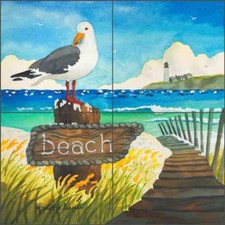 Seascape Tile Backsplash Altman Sea Gull Beach Art Ceramic Mural RWA020