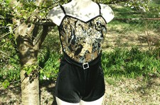 Costume Gallery Black Shortie Unitard w Gold Silver Top - Small Adult