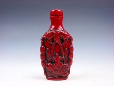 Coral Red Glazed Flying Bats & Ancient Coins Carved Snuff Bottle #09242204