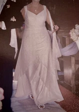 Jade Couture Formal Gown W/ Designer Scarf, Size 12 , Layered Chiffon Soft Pink