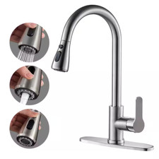 Gooseneck Single-Handle Pull down Sprayer Kitchen Faucet with Deckplate Pull Out