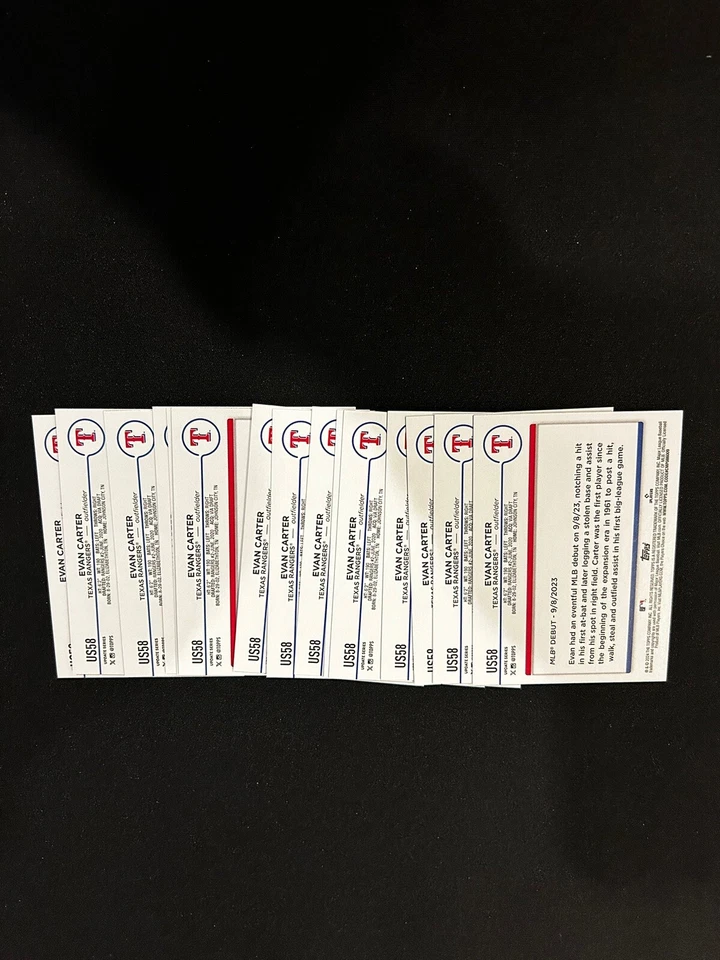 (13) Evan Carter 2024 TOPPS UPDATE SERIES ROOKIE DEBUT CARD #US58 RANGERS - Image 2 of 2