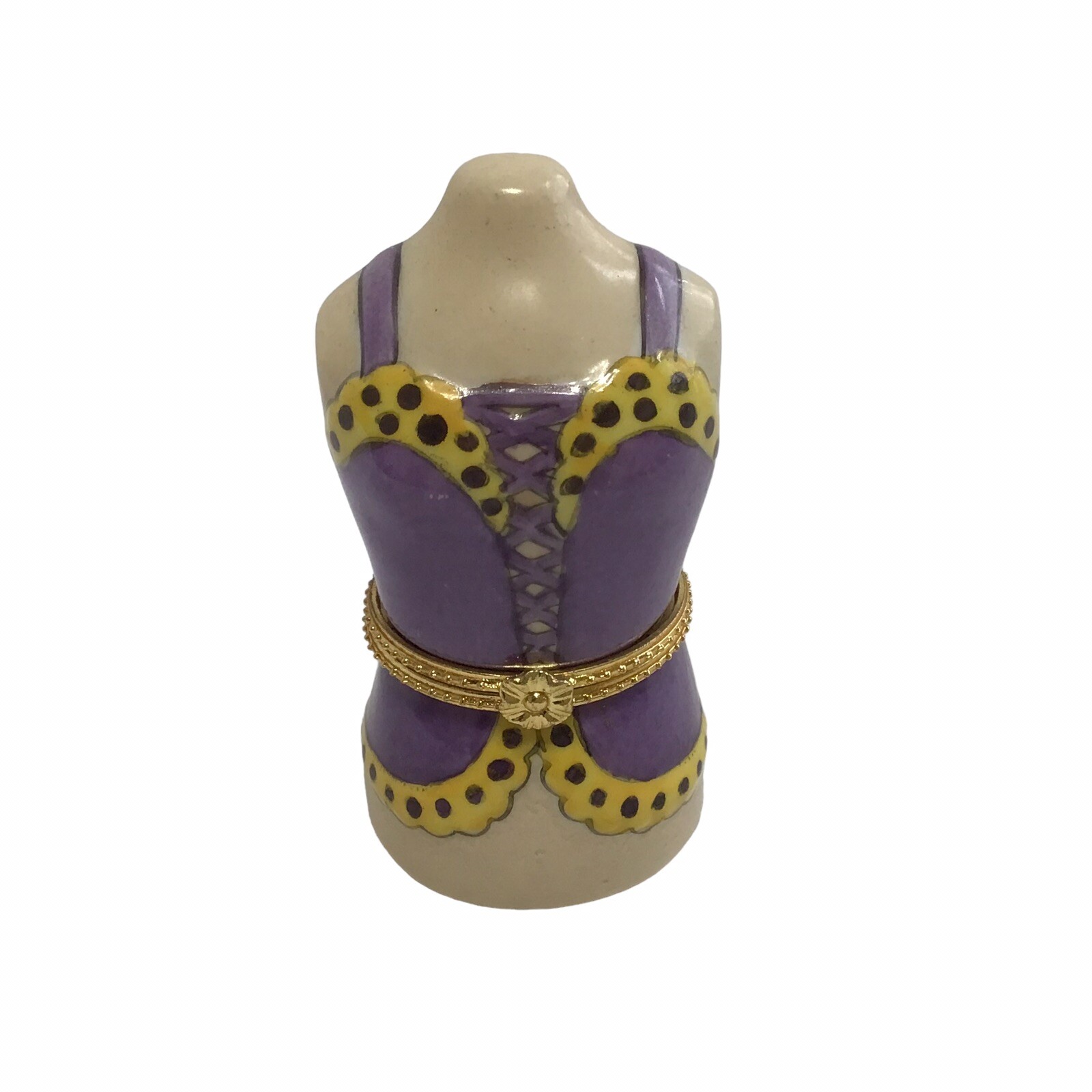Vintage Corset Bustier Top Purple Ceramic Trinket Box Pill Box Hinged Lid
