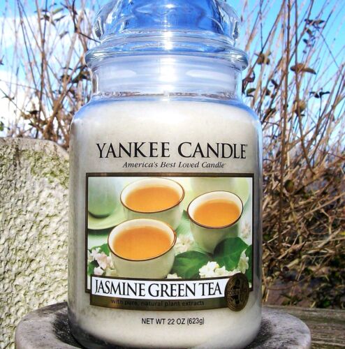 Yankee Candle Retirado "JASMINE GREEN TEA" Grande 22 oz ~ ETIQUETA BLANCA ~ RARO ~ NUEVO - Imagen 2 de 4