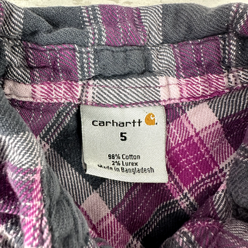 Carhartt long Sleeve flannel shirt Girls size 5 purple plaid - Picture 3 of 6
