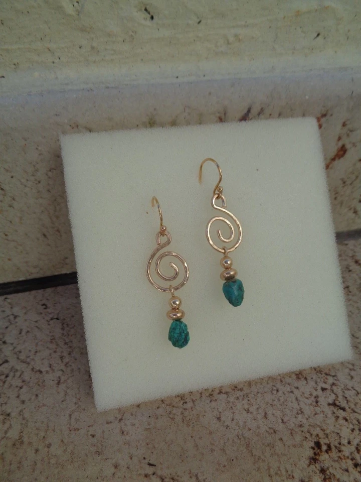 Ohrringe Türkis Gold Filled 14K Spirale - Bild 4 von 4