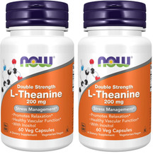 2 PACK NOW Foods Double Strength L-Theanine 60 Veg Caps