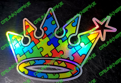 Autism Crown Sparkle Disability Puzzle Car Van Sticker Oil Slick Silver Effect 