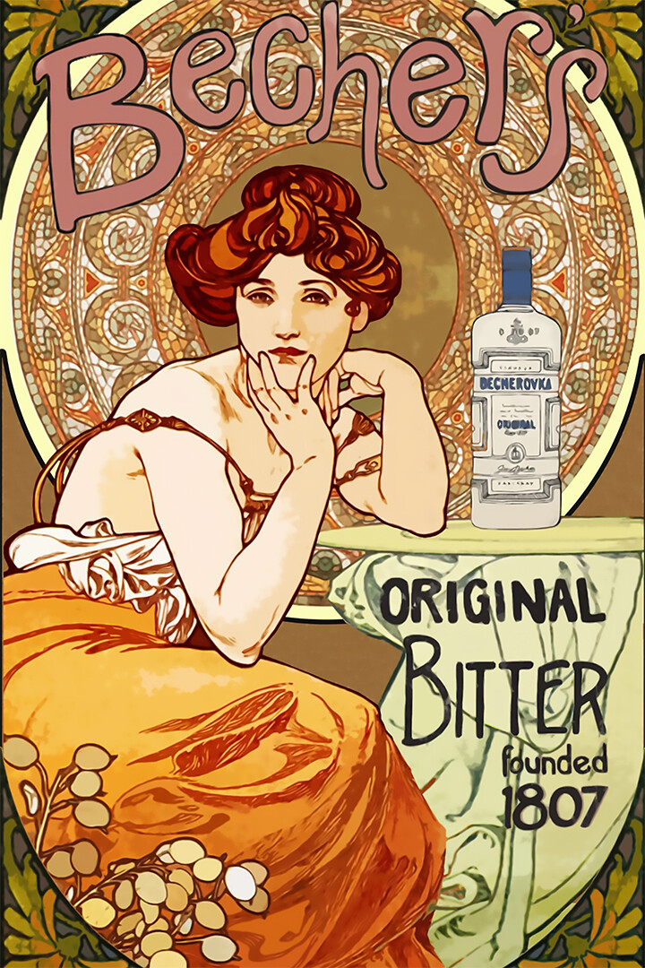 Bechers Original Bitter Founded 1807 Vintage Art Nouveau Wall