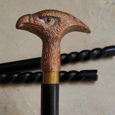 Walking Stick, Cane with Eagle Head Handle,Black wooden spiral stick in 3 Fold