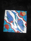 8" Square Iznik Blue & Red Floral Pattern Ceramic Tile
