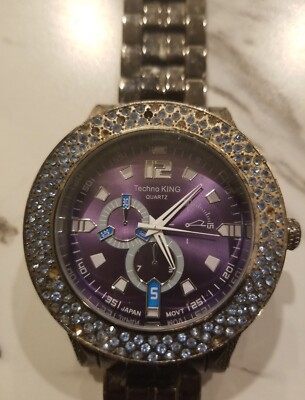 Men's hematite Techno King fashion Purple Clear Stone Watch (Worn & Broken Band)
