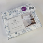 Farmhouse Shabby Chic FULL Sheet Set 4pc White Blue Toile Birds Butterfly Cotton