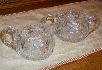 Cut glass sugar & creamer pineapple pattern antique