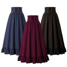Hot Women Renaissance Victorian Skirt Gothic Punk High Waist Lace-Up Dress Party