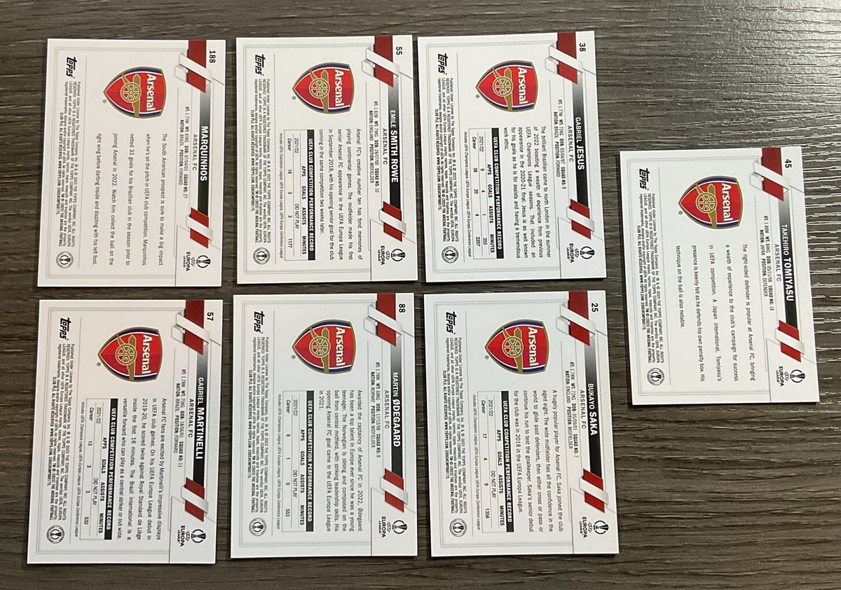 2022-23 Topps Chrome UEFA Arsenal Team Set (7) Cards | eBay