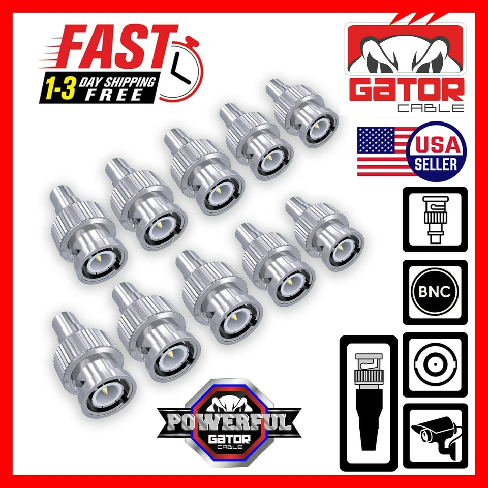 BNC Male Plug to RCA Female Coax Connector Adapter Converter for CCTV Camera 10X - Image 2 of 4