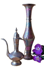 orientalische Handarbeit echt Messing mit Emailfarbe Kunsthandwerk Kanne & Vase