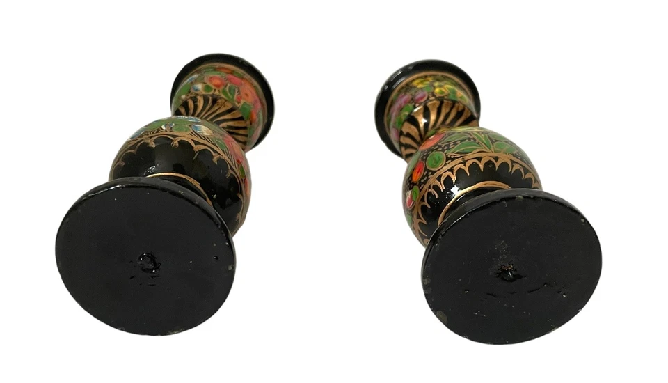 Candelabros de papel maché floral pintados a mano. India. "6""" Foto 4 de 4