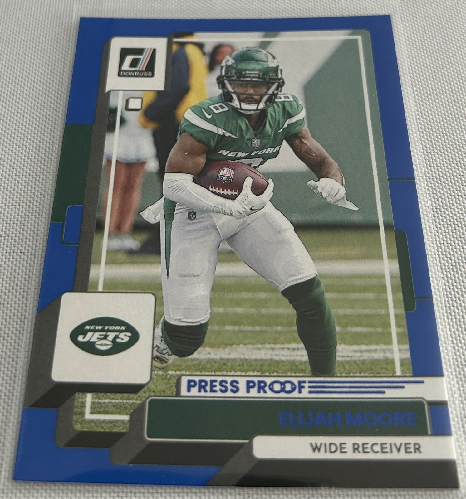 2022 Donruss Football Elijah Moore New York Jets Press Proof Blue #140