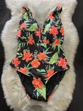 NWOT ModCloth Black Hawaiian Floral One Piece Swimsuit Plus Size 3X