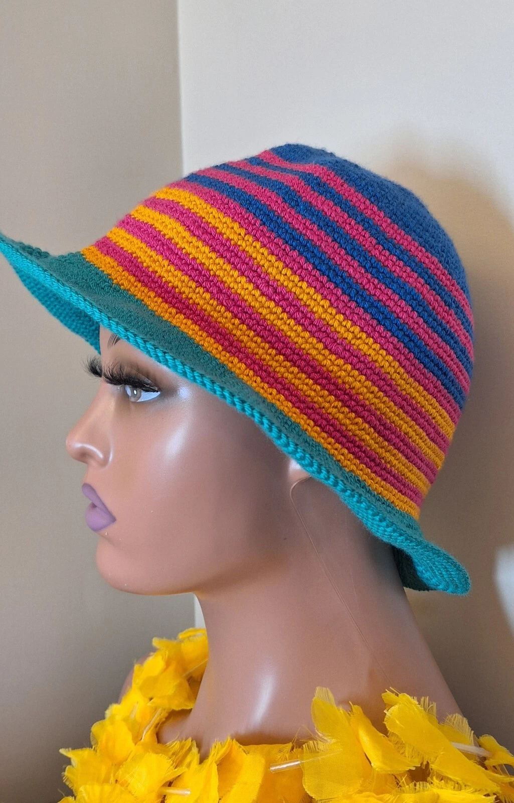 Crochet Bucket Hat Multicolor Striped – Boho Summer Sun Hat Handmade
Opens in a new window or tab