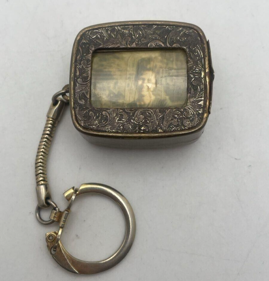 Antique Mini Brass Music Box Keychain Sankyo Works Made in Japan