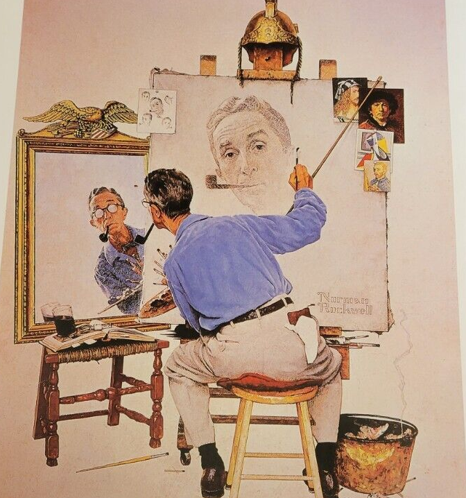 TRIPLE SELF PORTRAIT His Easel Norman Rockwell Cartoons