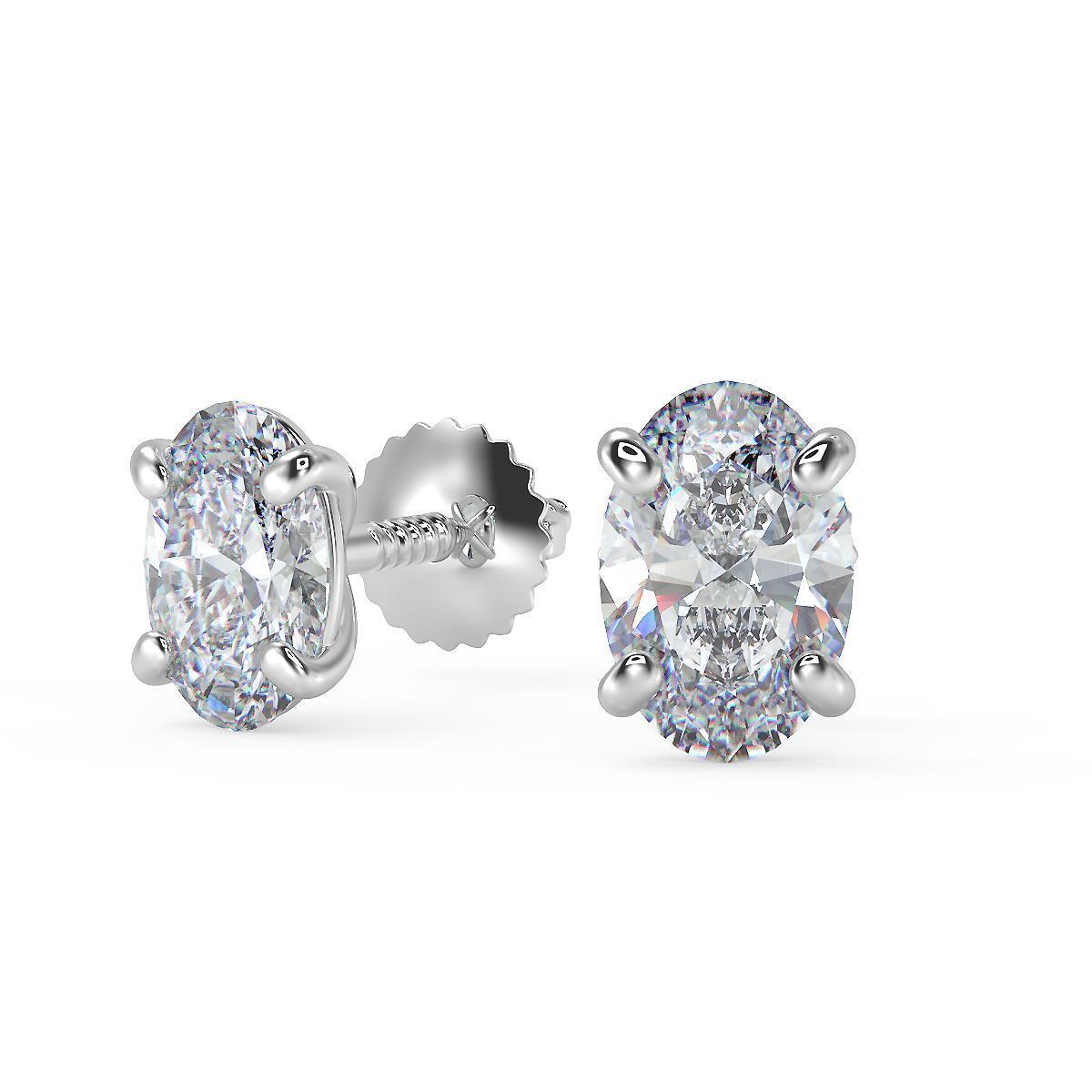 3.58 Ct Oval Cut Stud Diamond Earrings VS1 D Screw Back White Gold 18k