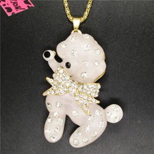 New Fashion Women White Resin Dog Bow White Crystal Pendant Chain Necklace