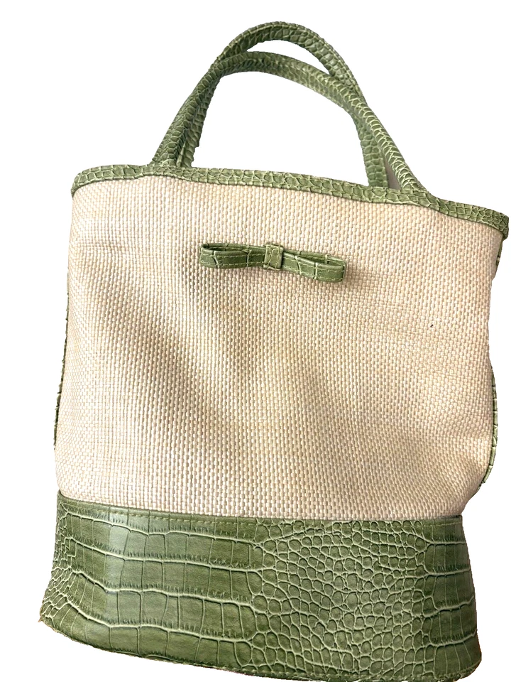 Estee Lauder винтажный холст искусственной кожи крокодила сумка с короткими ручками и косметики сумка комплект - Изображение 3 из 4