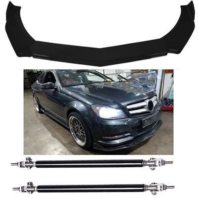 Front Bumper Lip Spoiler Splitter + Strut Rods Support Bar For Bens Glossy Black