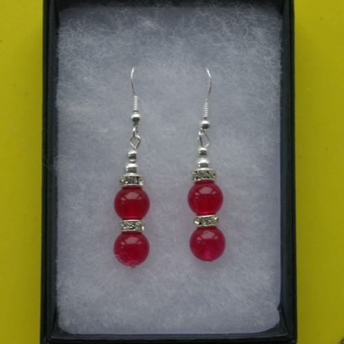 Beautiful Earrings With Indian Ruby & Cz. Rondelle 4.9 Gr. 3.2 Cm.Long + Hooks - Picture 4 of 7