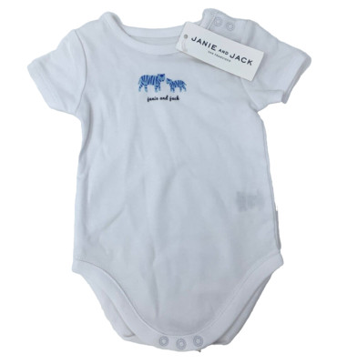 NWT Janie and Jack Baby Boys 0-3 Months White Logo Bodysuit with Blue Tigers
