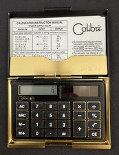Vintage Colibri 8-Function Solar Calculator Business Card Holder w/ Carry Case