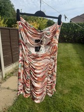 PLT pretty little thing multi marble bandeau slinky tie front bodycon dress 16