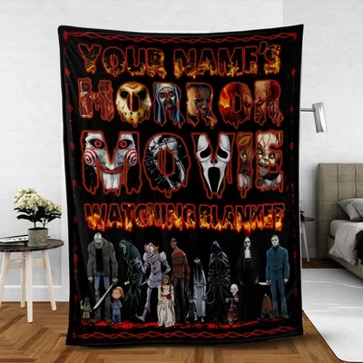 ETH GLOBAL Personalized Horror Movie Watching Blankets, Halloween Characters Fleece Sherpa
