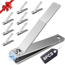 8 Pcs Large Curved Nail Clippers Set for Women Men, Stainless Steel Bulk