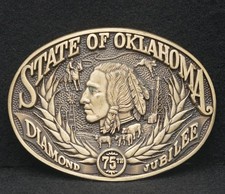 WA25121 NOS VINTAGE 1980s  STATE OF OKLAHOMA  75th ANNIVERSARY BRASS BUCKLE