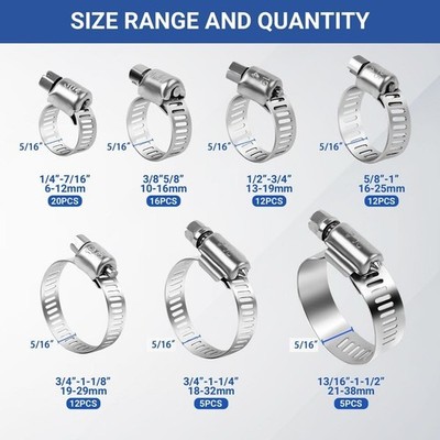 1set  Stainless Steel Adjustable Worm Gear Hose Clamp 6-38mm Kit